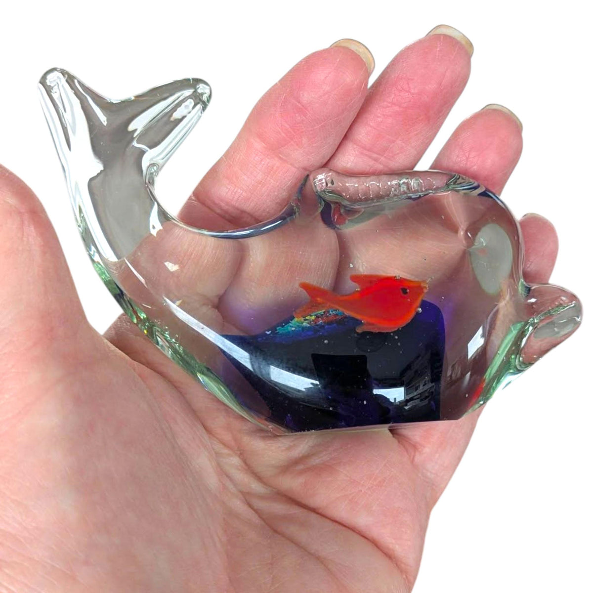 Glass Dolphin Paperweight β Art Glass Sea Life Ornament, Coastal Nautical Desk Decor