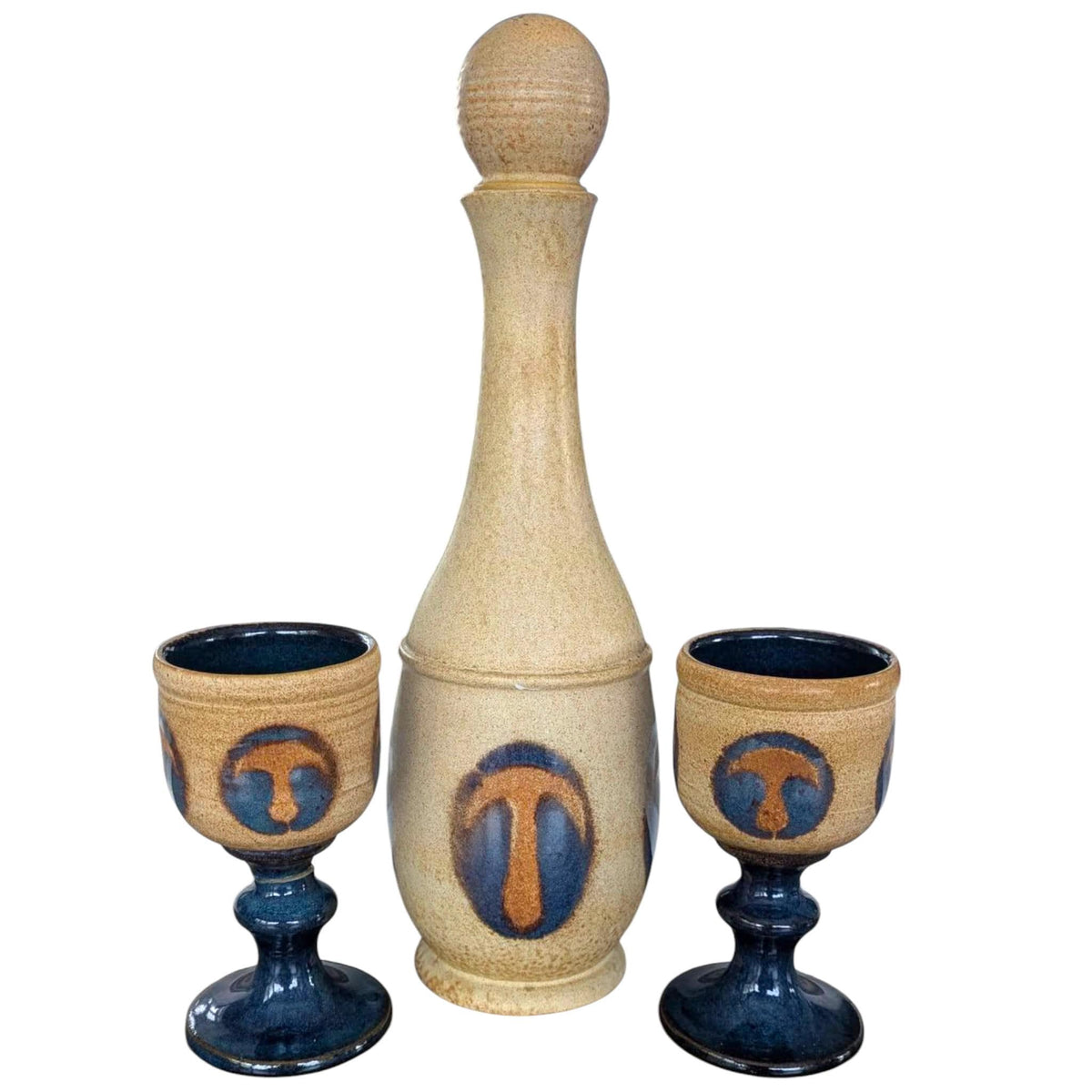 Vintage Laugharne Pottery Decanter and Goblets Set β Handmade Welsh Studio Pottery Stoneware Drinks Set