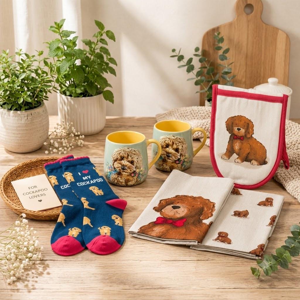 Cockerpoo Gift | Cockerpoo Mug, Tea Towels, Oven Glove, Ladies Socks | Dog Lover Kitchen Gift | Cute Cockapoo Home & Kitchen Accessories