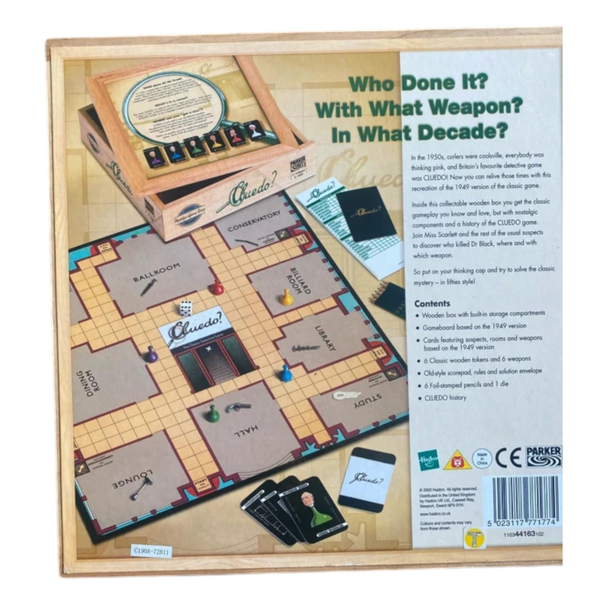 Cluedo Board Game, Vintage Style, Wooden Box | Preloved Classic Detective Mystery Game | Retro Wooden Game Set for Collectors & Game Nights