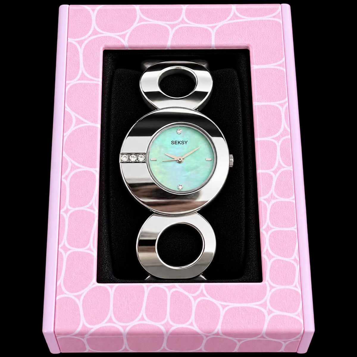 Seksy Twilight by Sekonda Ladies Watch | Green Dial Silver Stainless Steel Bracelet Watch | Preloved Women's Dress Watch Gift, Bedazzled