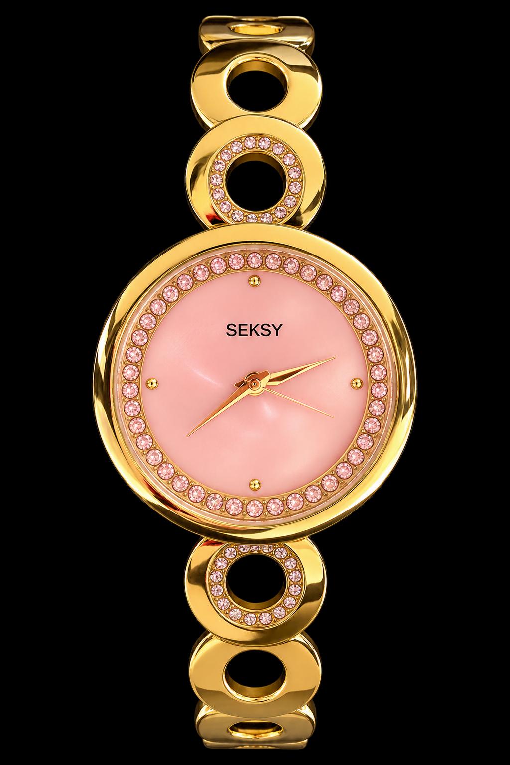 Vintage Seksy by Sekonda Ladies Gold Tone Watch | Crystal Detail Bracelet Watch | Preloved Like New | New Battery | Gift for Her, Bedazzled