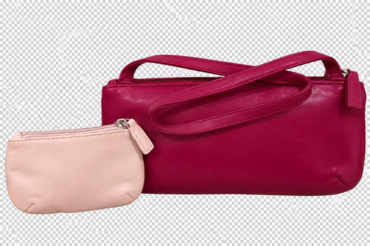 Radley London, Leather Shoulder Bag & Matching Coin Purse Set | Burgundy, Pink Handbag | Scottie Dog Design | Preloved in Great Condition