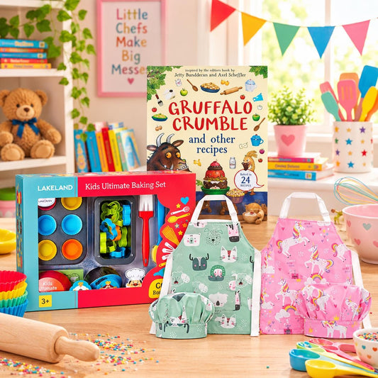 Kids Baking Gift Set for Children | Lakeland Baking Set, Cookbook & Child's Apron Set | Little Baker Gift | Christmas Present | 3+
