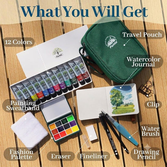 Mini Paint Set, Travel Watercolor Set - 12 Color Mini Painting Kit, Portable Art, Perfect Gift for Creators