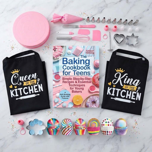 Teen Baking Gift Set with Cookbook & Apron – Complete Teenager Cake Decorating Kit  Ages 13-19, Baking Gift, Christmas Gift for Teens