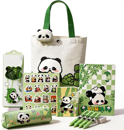 Panda, Mystery Book Gift Set | Wrapped Blind Date with a Book | Panda Tote Bag, Pencil Case, Gel Pens, Notebook, Stickers  | Book Lover Gift