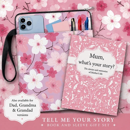 Tell Me Your Story Book & Sleeve Gift Set | Memory Journal for Mum, Dad, Grandma or Grandad | Keepsake Gift | Parents Gift