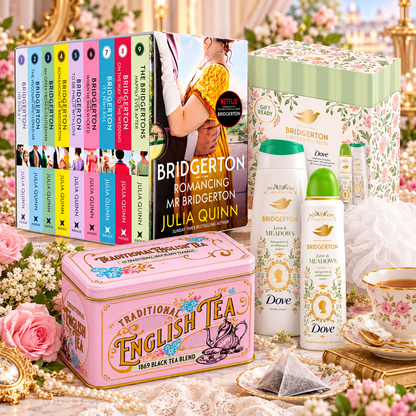 Bridgerton Inspired Gift Set | Books 1-9, Dove Beauty Gift Set & English Tea Tin | Regency Romance Gifts for Her | Choose Your Gift