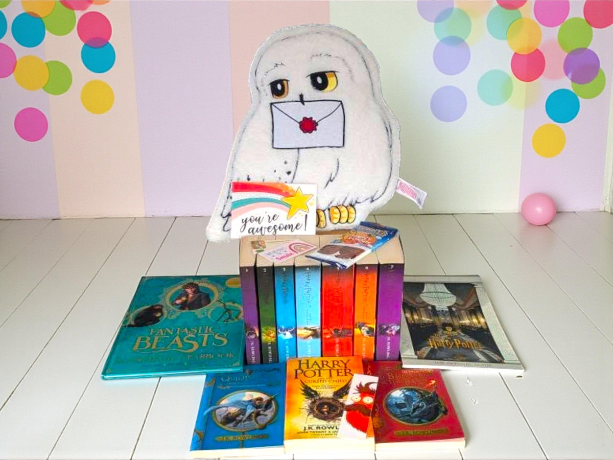 Harry Potter Books, Giant Bundle and Hedwig Plushie Cushion