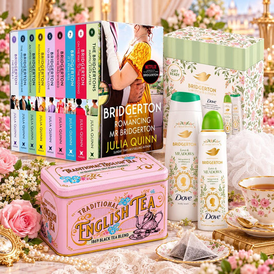 Bridgerton Inspired Gift Set | Books 1-9, Dove Beauty Gift Set & English Tea Tin | Regency Romance Gifts for Her | Choose Your Gift