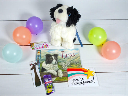 Border Collie Plush & "Floss" Book, Reading Gift Set