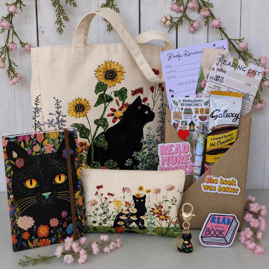Cat Gift Set | Blind Date With A Book | Book Lover Gift Box | Cat Lover Gift | Cozy Cat Care Package | Cat Tote & Journal Set | Cat Mum Gift