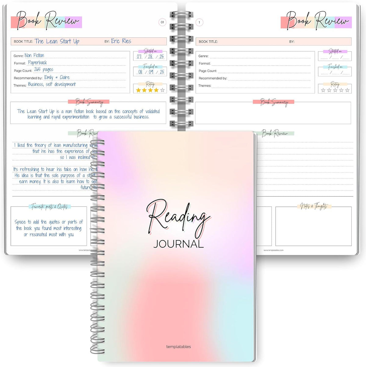 Reading Journal & Book Sleeve Gift Set | Rainbow Reading Journal with Protective Book Sleeve Bag | Book Lover Gift | Multiple Designs