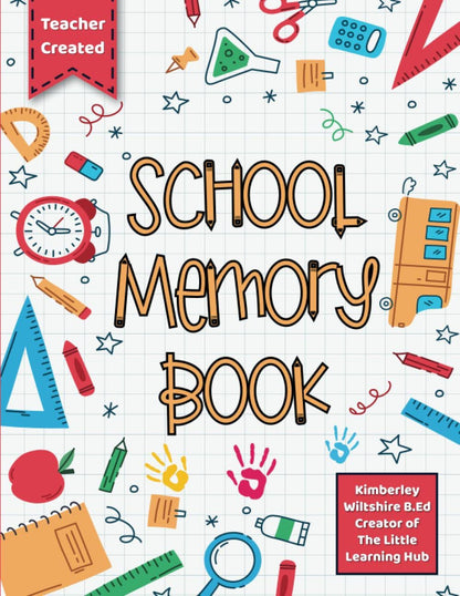School Memory Book & Starting School Gift Set | First Day at Primary School Card, Colour Monster Book, Wooden Good Luck Plaque
