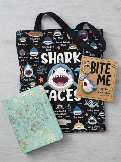 Shark Gift Set, Mystery Book,  Shark Lover Gift, Wrapped Mystery Book, Sea Themed Journal, Shark Tote Bag & Keyring, Bookish Gift