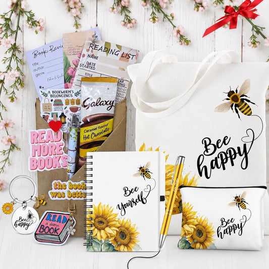 Bee Gift Set | Book Lovers Gift | Bee Tote Bag, Bee Yourself Journal, Reading Gift Box, Bee Themed Care Package, Reader Gift, Bee Gift