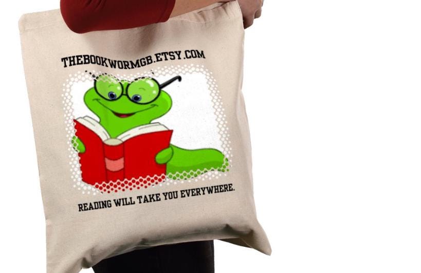 Bookworm Cotton Tote Bag: Reading  Gift