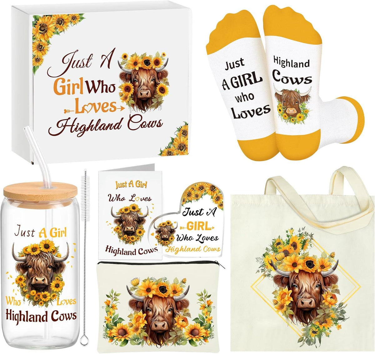 Highland Cow Gift Set | Blind Date With A Book | Book Lover Mystery Gift Box | Cozy Reader Gift | Highland Cow Tote & Accessories