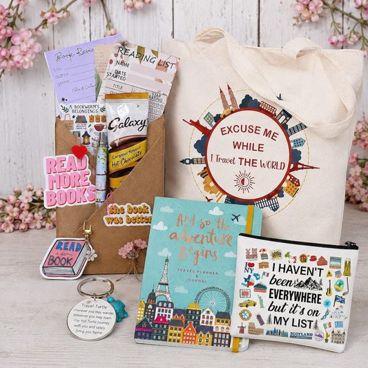 Travel Gift Set, Mystery Book Gift Set, Adventure Book Lover Gift Box, Wanderlust Reader Present, Travel Journal & Tote Bag Gift