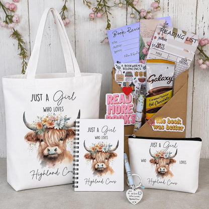 Highland Cow Gift Set | Blind Date With A Book | Book Lover Mystery Gift Box | Cozy Reader Gift | Highland Cow Tote & Accessories