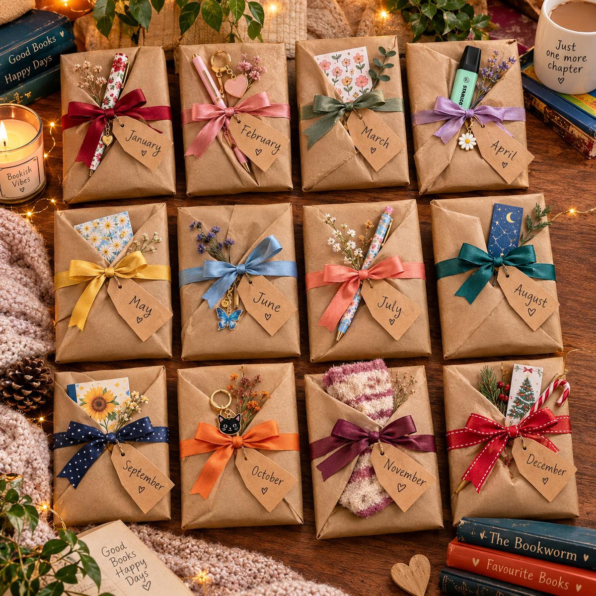 12 Month Preloved  Book Advent | Year of Reading | Monthly Books | Book Lover Gift | Wrapped Books | Reading Gift