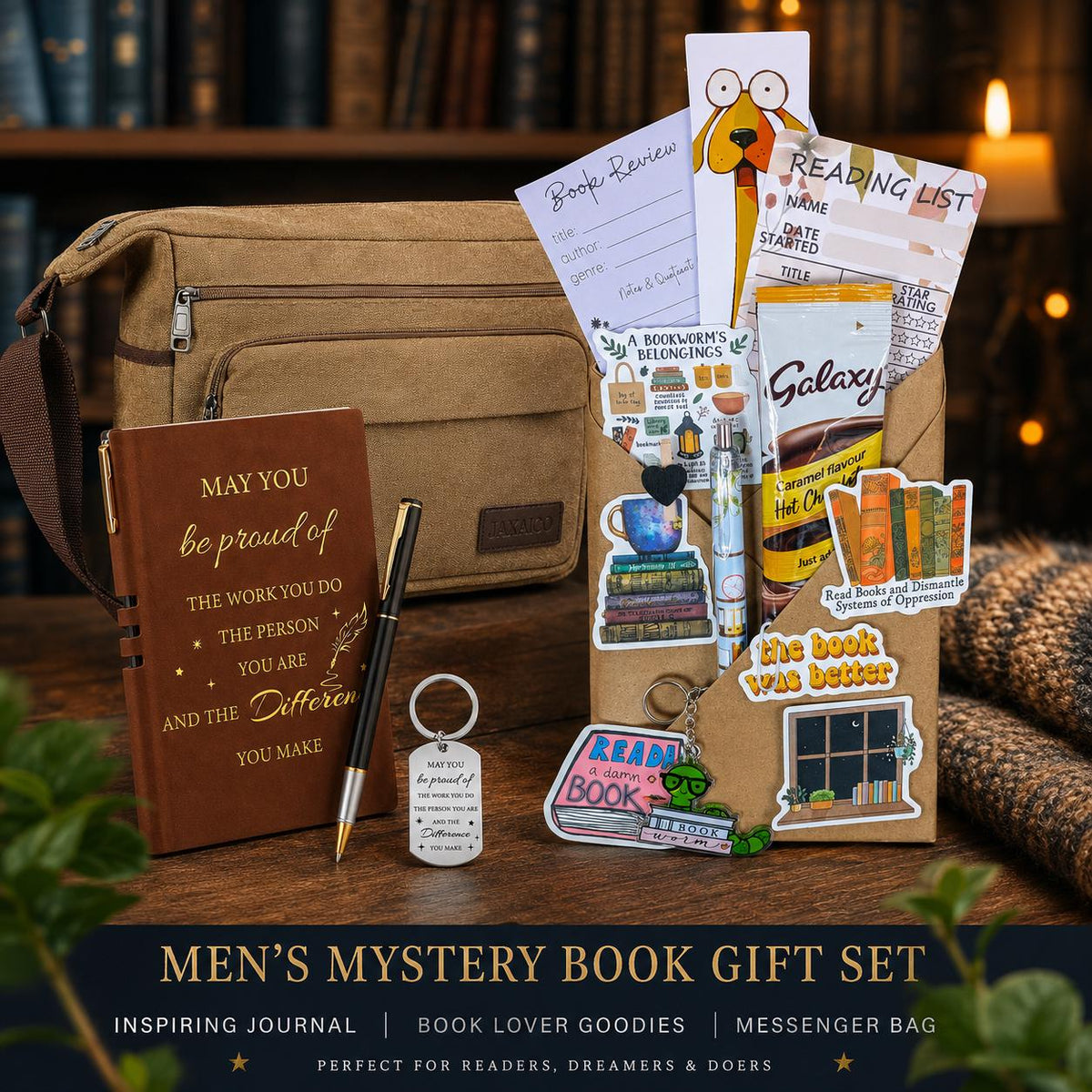 Men's Gift Set, Book Lover Gift for Him, Blind Date with a Book for Men, Messenger Bag Gift Box,  College Student Gift,  Blind Date