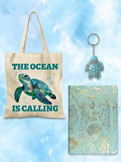 Turtle Gift Set for Book Lovers | Mystery Book and  Journal | Sea Turtle Keyring & Pens | Ocean Lover Gift | Bookish Gift Set