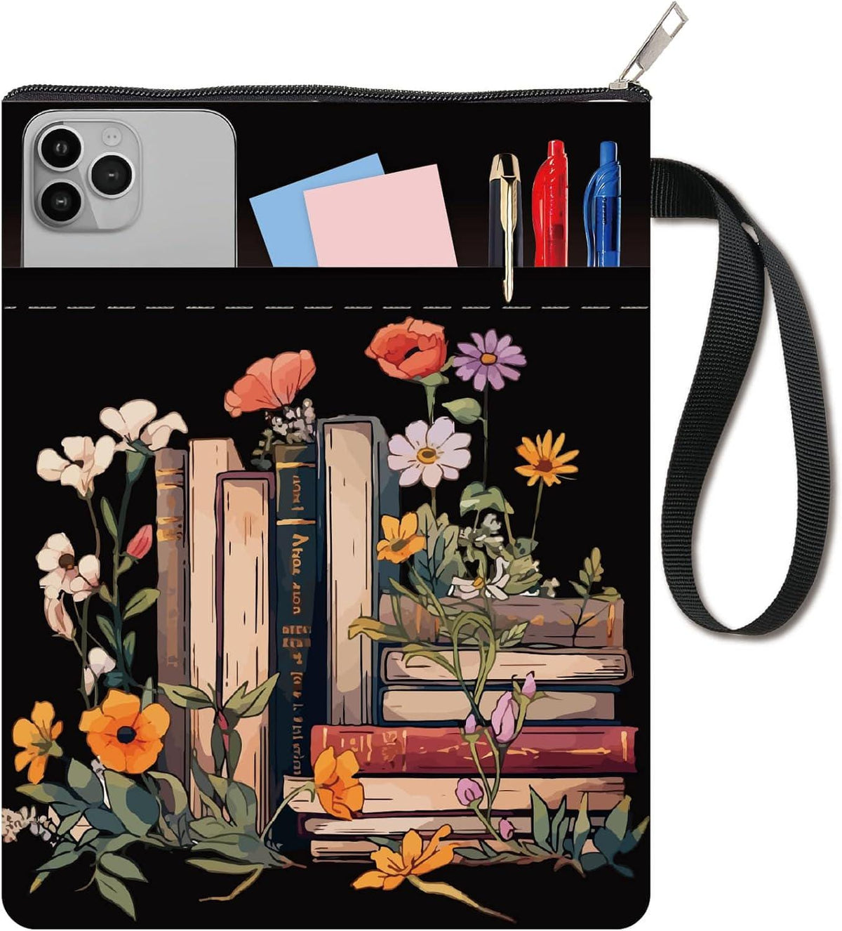 Zippered Book Sleeve: Canvas Book Bag with Pocket - Bookworm Gift