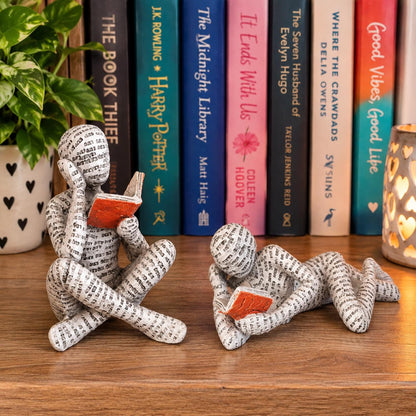Resin Reading Figurine Book Lovers Ornament | Bookworm Bookshelf Decor | Reader Gift | Literary Shelf Decoration | Book Lover Gift