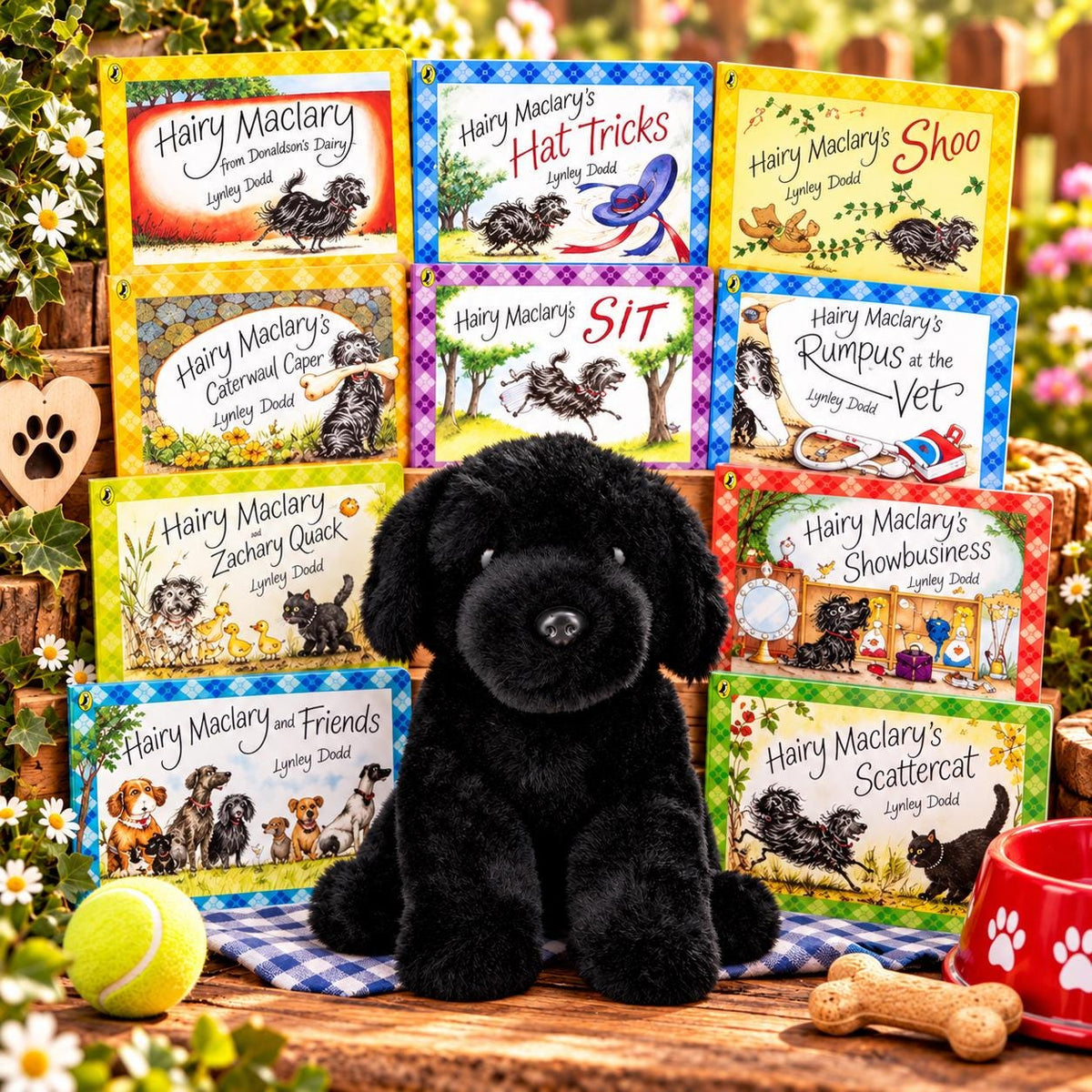 Hairy Maclary Children's Book Gift Set | 10 Lynley Dodd Books & Cuddly Black Dog Soft Toy | Storytime Bundle | Birthday Gift for Kids