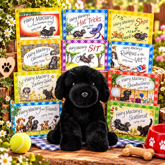 Hairy Maclary Children's Book Gift Set | 10 Lynley Dodd Books & Cuddly Black Dog Soft Toy | Storytime Bundle | Birthday Gift for Kids