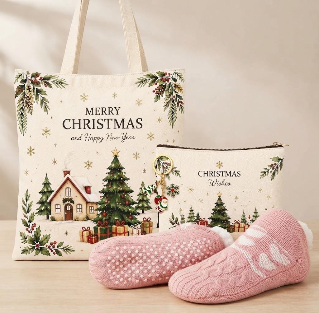 Christmas Gift Set, Blind Date With a Book, Christmas Book Gift, Adult or Children's Gift, Tote Bag & Slipper Socks, Mystery Book