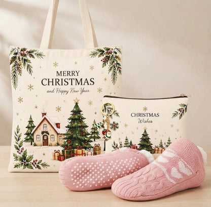 Christmas Gift Set, Blind Date With a Book, Christmas Book Gift, Adult or Children's Gift, Tote Bag & Slipper Socks, Mystery Book