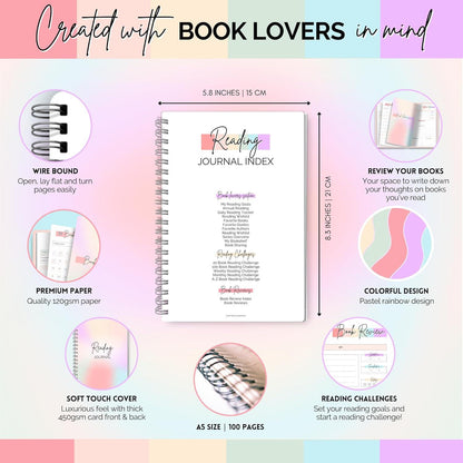 Reading Journal & Book Sleeve Gift Set | Rainbow Reading Journal with Protective Book Sleeve Bag | Book Lover Gift | Multiple Designs