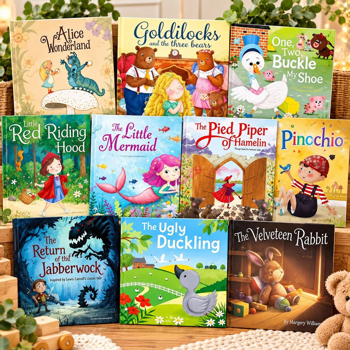 Classic Children's Story Books Set of 10 | Fairy Tales & Bedtime Stories | Alice in Wonderland, Pinocchio, Little Mermaid | Kids Book Gift