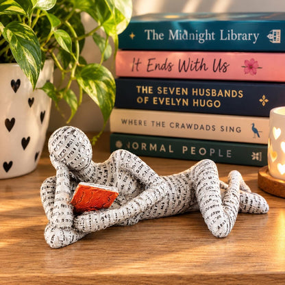 Resin Reading Figurine Book Lovers Ornament | Bookworm Bookshelf Decor | Reader Gift | Literary Shelf Decoration | Book Lover Gift