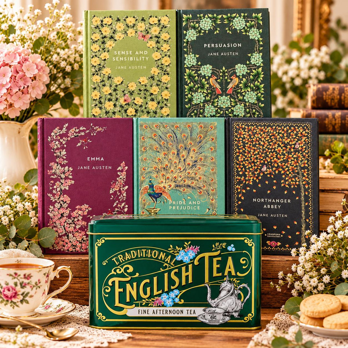 Jane Austen Hardback Book & Traditional English Afternoon Tea Gift Set | Cranford Classics | Literary Gift | Choose Your Book