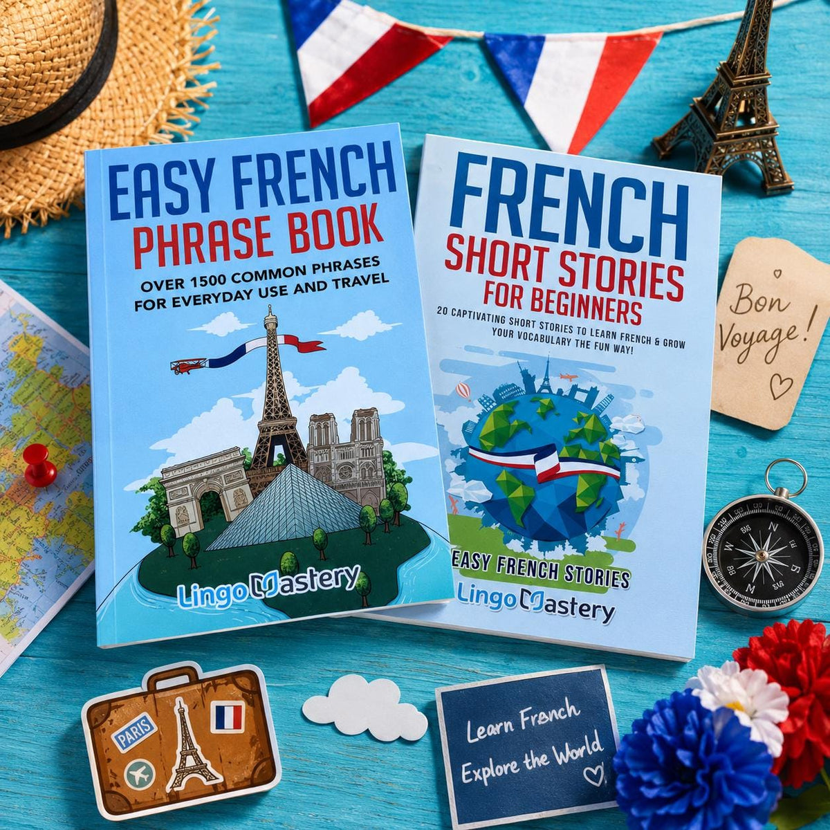 French Language Learning Book Set | Easy French Phrase Book & French Short Stories for Beginners | Learn French Gift