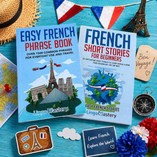 French Language Learning Book Set | Easy French Phrase Book & French Short Stories for Beginners | Learn French Gift