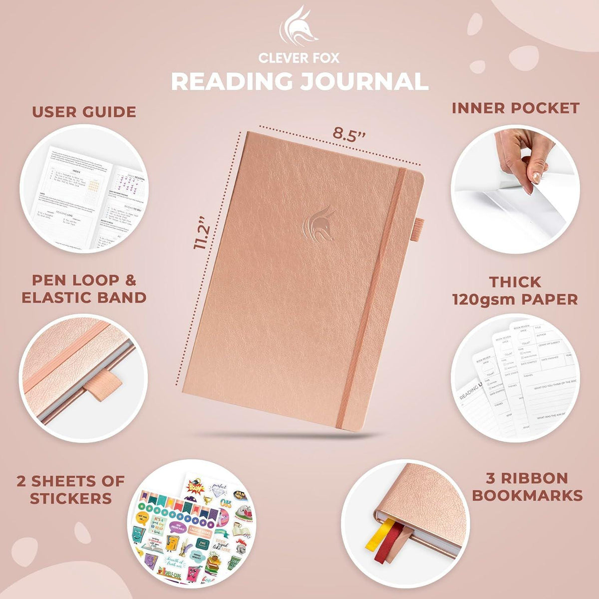Reading Journal & Book Sleeve Gift Set | Rose Gold Reading Journal with Protective Book Sleeve Bag | Book Lover Gift | Multiple Designs