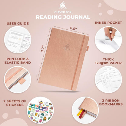 Reading Journal & Book Sleeve Gift Set | Rose Gold Reading Journal with Protective Book Sleeve Bag | Book Lover Gift | Multiple Designs