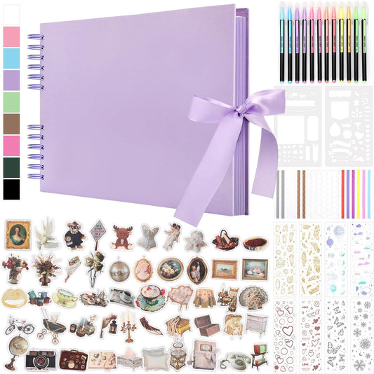 Deluxe Scrapbook Kit with Accessories, DIY Photo Album Set with Stickers & Metallic Pens, Memory Book, Gift for Crafters