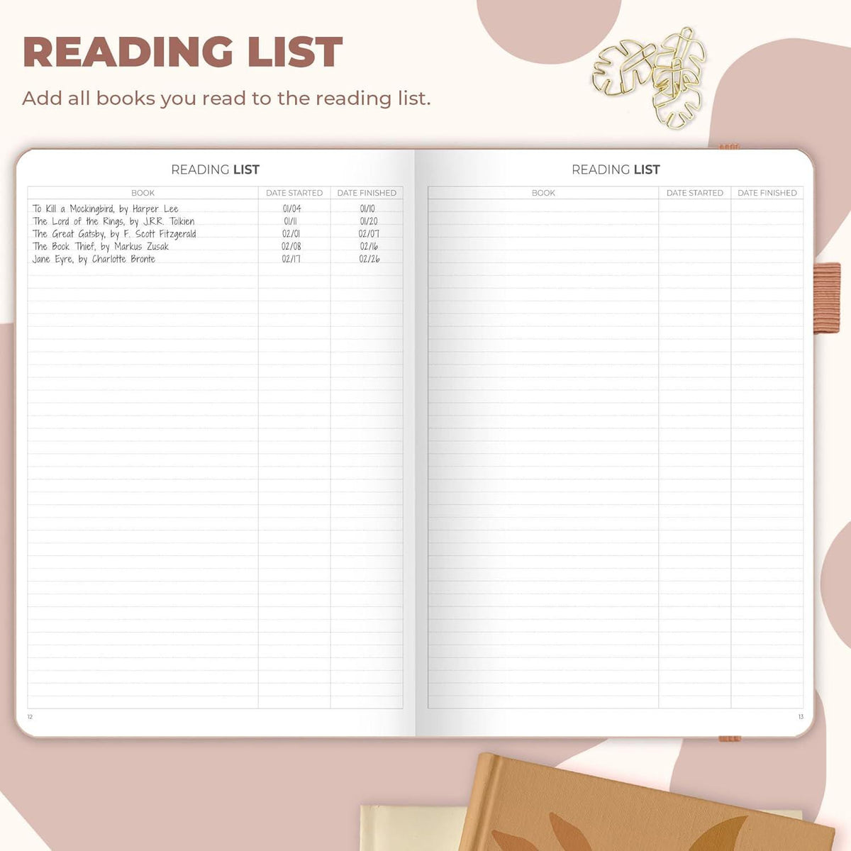 Reading Journal & Book Sleeve Gift Set | Rose Gold Reading Journal with Protective Book Sleeve Bag | Book Lover Gift | Multiple Designs