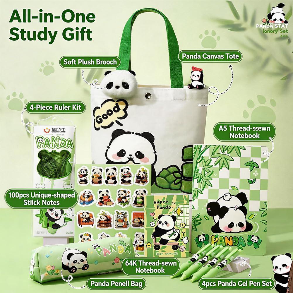 Panda, Mystery Book Gift Set | Wrapped Blind Date with a Book | Panda Tote Bag, Pencil Case, Gel Pens, Notebook, Stickers  | Book Lover Gift