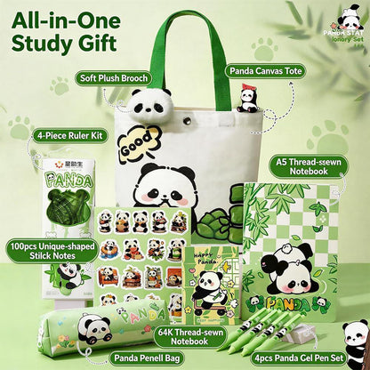 Panda, Mystery Book Gift Set | Wrapped Blind Date with a Book | Panda Tote Bag, Pencil Case, Gel Pens, Notebook, Stickers  | Book Lover Gift