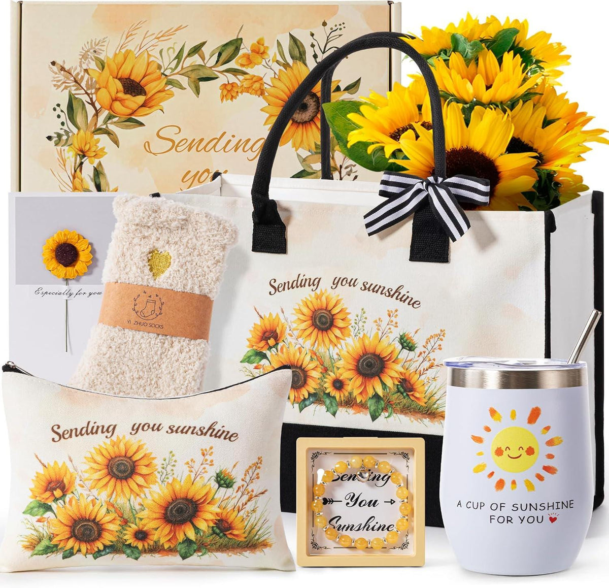 Sunflower Gift Set | Mystery Book | Sending You Sunshine Reading Care Package | Book Lover Gift Box, Tote Bag, Bookish Gifts, Sunflower Gift