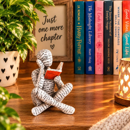 Resin Reading Figurine Book Lovers Ornament | Bookworm Bookshelf Decor | Reader Gift | Literary Shelf Decoration | Book Lover Gift