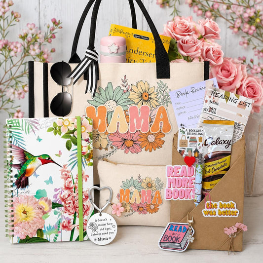 Mystery Book, Gift Set for Mum, Mama Reading Gift Box, Book Lover Present, Floral Journal, Tote Bag, Reader Care Package