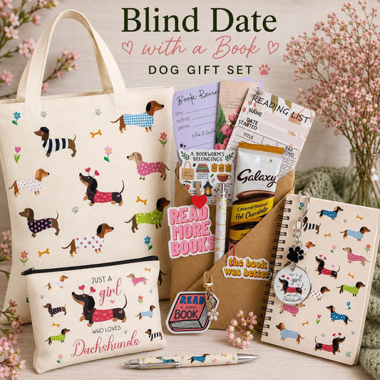 Dog Gift Set | Blind Date With A Book Gift Set | Sausage Dog Gift Box | Cozy Reader Care Package | Dachshund Lover Gift | Dog Journal